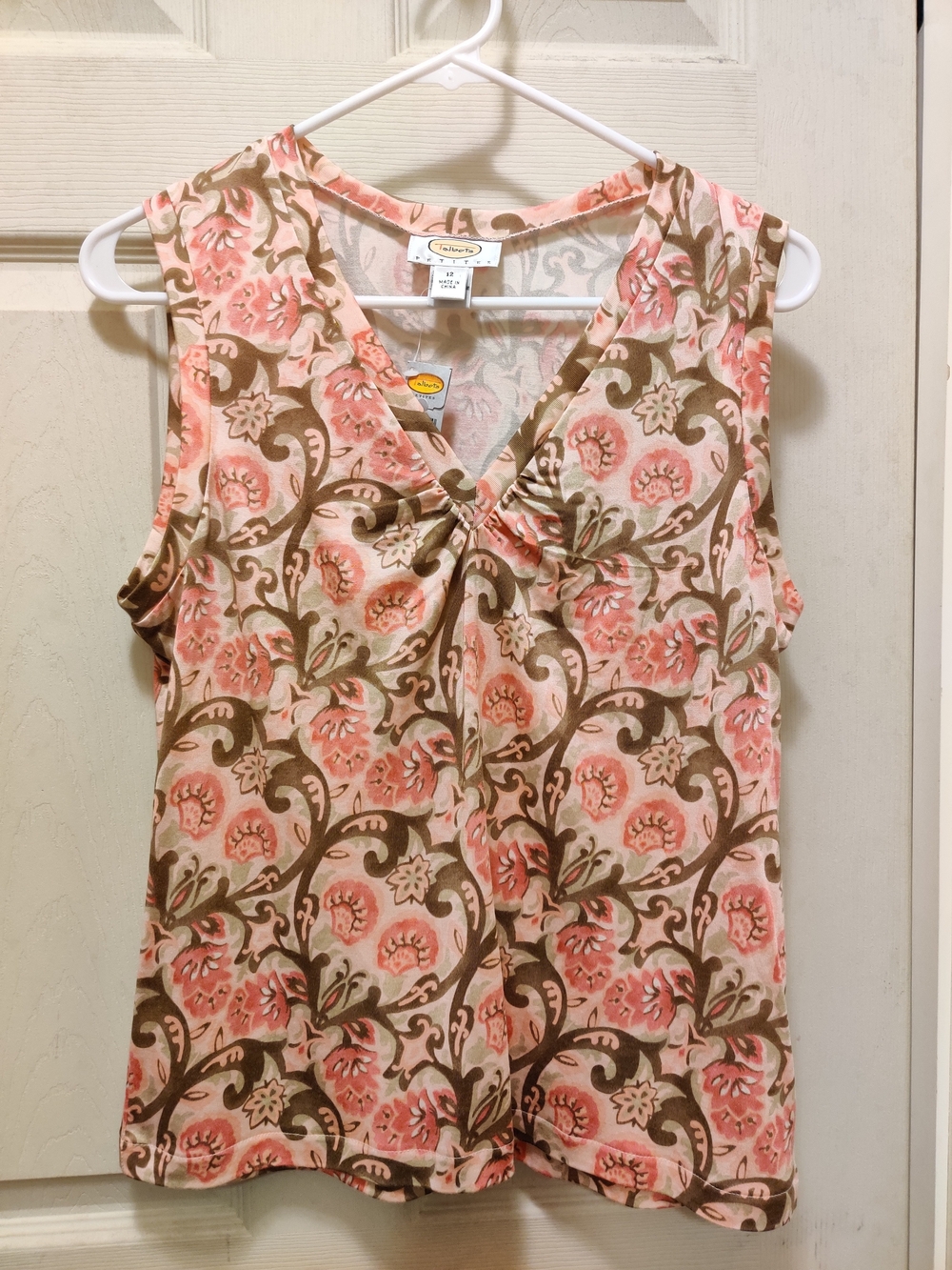 Talbots Pink and Brown Floral V-Neck Tank